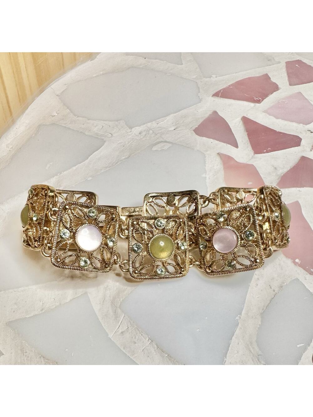 Vintage Monet Multicolor Rhinestone & Enamel Link Gold tone Bracelet